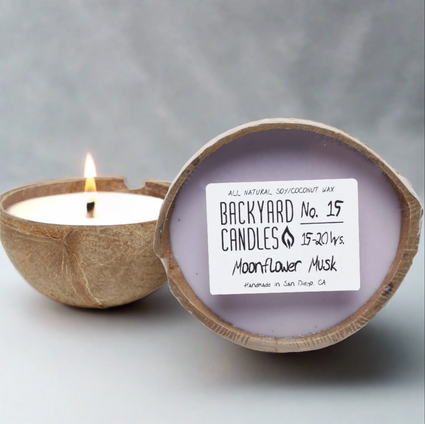 Backyard Candles 5.5oz Coconut Shell Candle-Moonflower Musk