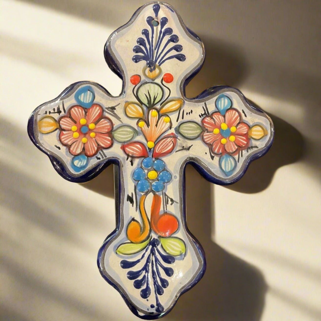 Hand Crafted Talavera Pottery Cross, Large