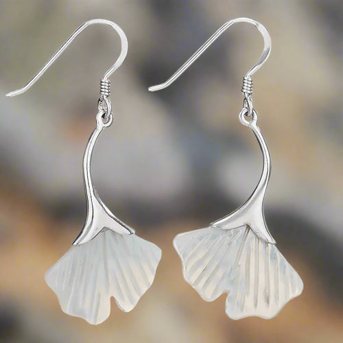 Tiger Mountain Pearly Ginkgo Sterling Silver and Mop Earring