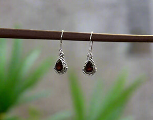 Hand Crafted Bali Style Garnet Earrings Set In Sterling Silver