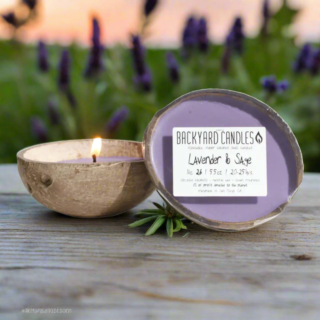 Backyard Candles 5.5oz Coconut Shell Candle- Lavender & Sage