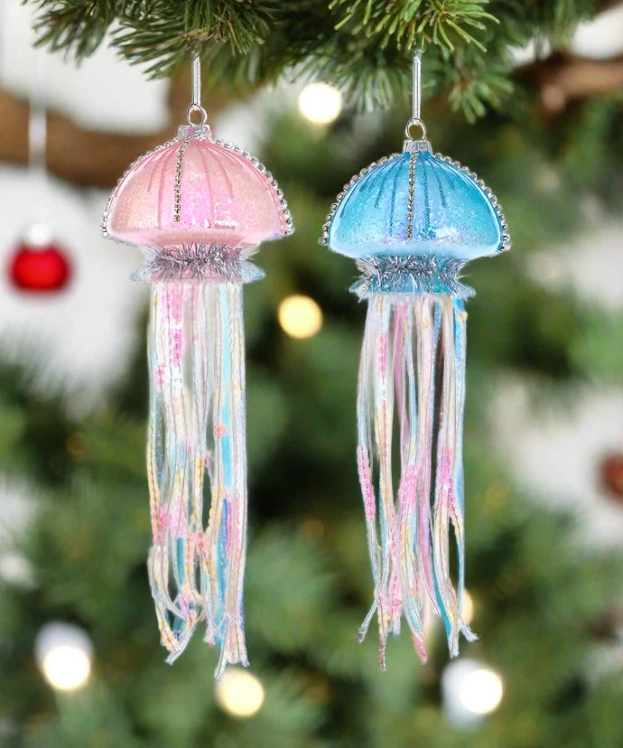 Kurt S. Adler Glass Blue Or Pink Jellyfish Ornaments Media 1 of 1