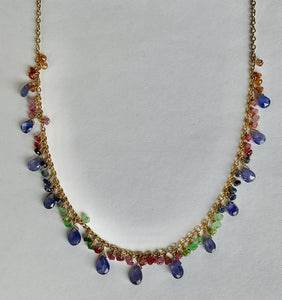 Pom Jewelry Tanzanite and Mixed Sapphire Necklace In Gold Fill