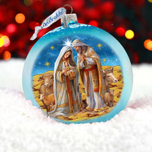 Load image into Gallery viewer, Betelhems Miracle in Blue Lg Glass Ornament by G.Debrekht - Nativity Holiday Decor - 73939B

