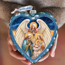 Load image into Gallery viewer, Angel's Divine Presence Nativity Heart Glass Ornament by G. Debrekht - Nativity Holiday Decor - 738-094
