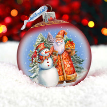 Load image into Gallery viewer, Santas Frosty Friend Lg Glass Ornament by G.Debrekht - Christmas Santa Snowman Decor - 73941
