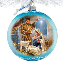 Load image into Gallery viewer, A Child is Born - Nativity Scene Large Glass Ornament by Art by D. Gelsinger- Nativity Holiday Decor - 73951
