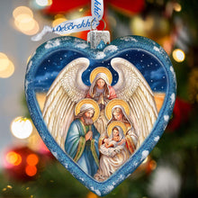 Load image into Gallery viewer, Angel's Divine Presence Nativity Heart Glass Ornament by G. Debrekht - Nativity Holiday Decor - 738-094
