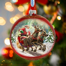 Load image into Gallery viewer, Speedy Sleigh Lg Glass Ornament by G.Debrekht Christmas Santa Snowman Decor - 73959
