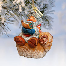 Load image into Gallery viewer, Santa On Ram Sculpted Hand-Painted Christmas Ornament by G. DeBrekht - Christmas Santa Snowman Décor - 63145
