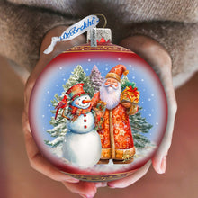 Load image into Gallery viewer, Santas Frosty Friend Lg Glass Ornament by G.Debrekht - Christmas Santa Snowman Decor - 73941
