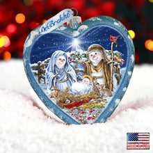 Load image into Gallery viewer, Snow Family Nativity Heart Glass Ornament Limited Edition by D. Gelsinger - Christmas Decor - 738-102-DG
