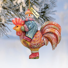 Load image into Gallery viewer, Snowman Riding Rooster Sculpted Hand-Painted Christmas Ornament by G. DeBrekht - Christmas Santa Snowman Decor - 63134
