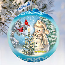 Load image into Gallery viewer, Glowing Snowman Lg Glass Ornament in Blue by Gelsinger - Christmas Decor - 73926B-DG
