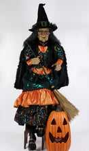 Load image into Gallery viewer, Karen Didion Originals HA72-01 6' Sitting Witch w/ Lighted Pumpkin
