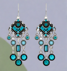 Firefly Jewelry Architectural Diamond w/Dangles Earrings- E205-Turq