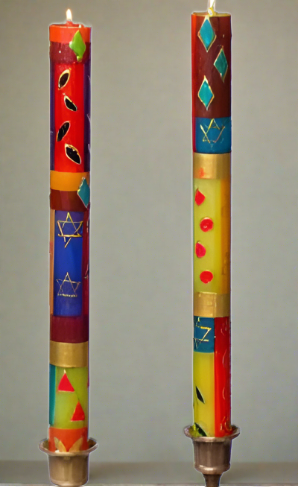 Kapula Judaica Painted CandlPair of 9