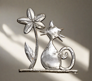 Haitin Tin Art-Cat and the Flower 