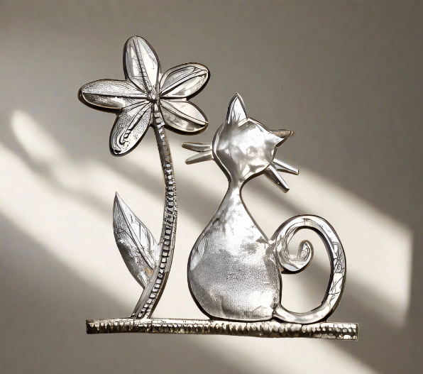 Haitin Tin Art-Cat and the Flower 