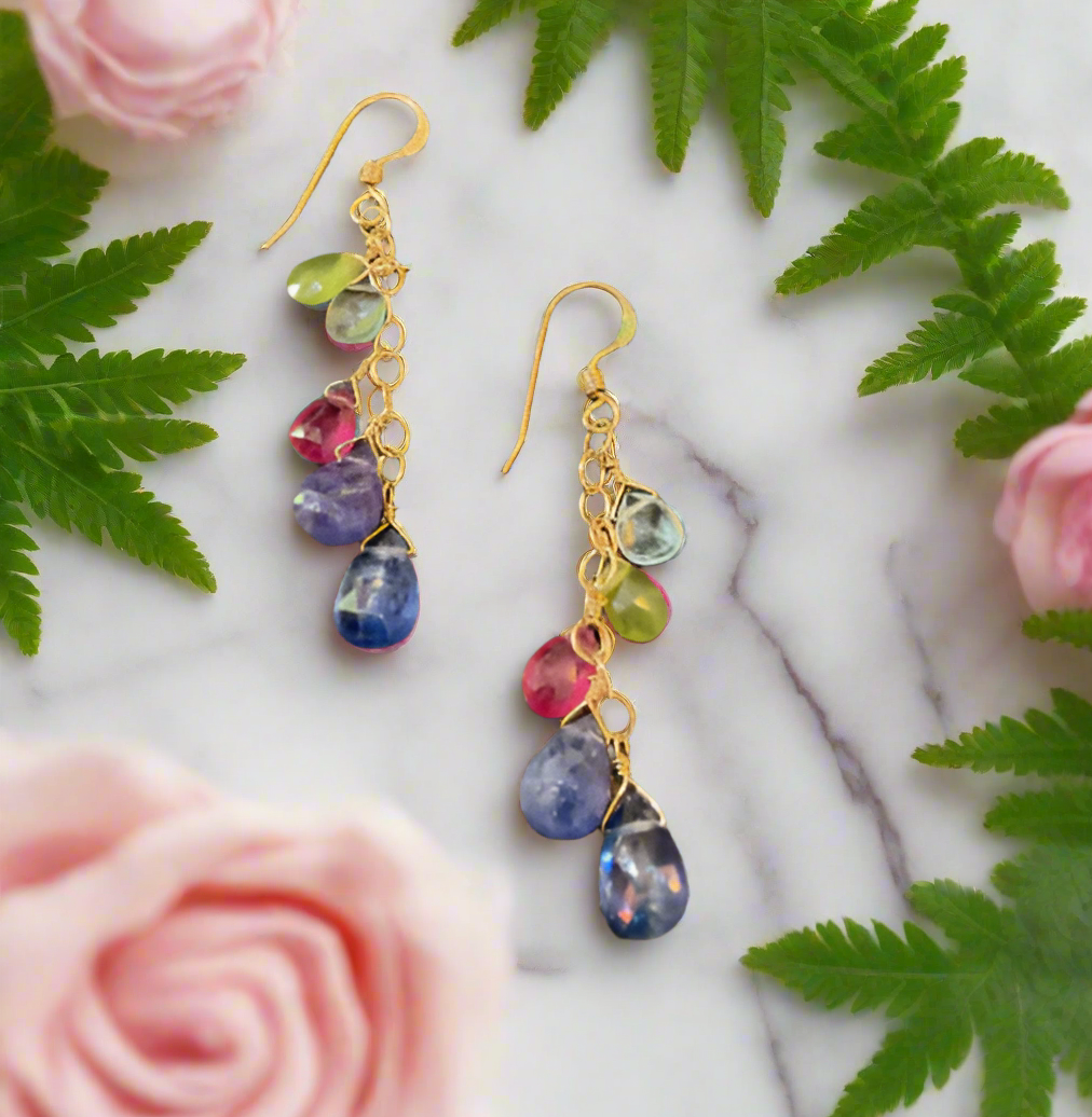 Pom Jewelry Mixed Gemstone Earrings In Gold Fill-PE54