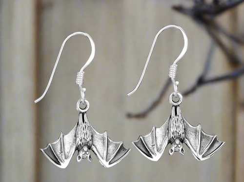 Tiger Mountain Jewelry Hanging Bat Sterling Silver Dangle Drop Earrings- E5615