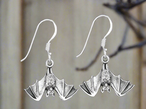 Tiger Mountain Jewelry Hanging Bat Sterling Silver Dangle Drop Earrings- E5615