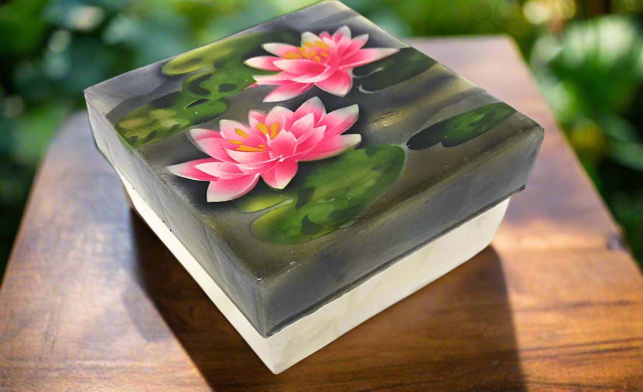 Kubla Crafts Pink Lotus Flowers Capiz Shell Keepsake Box