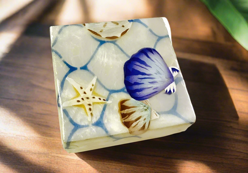 Kubla Crafts Capiz Shell Painted Trinket Box- Sea Shell