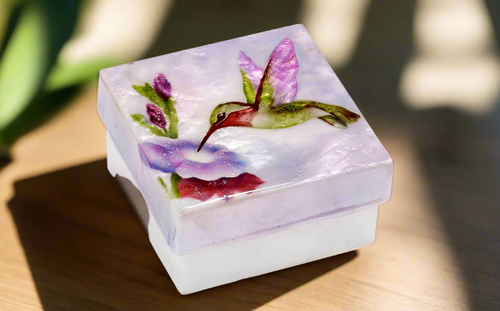 Kubla Crafts Capiz Shell Painted Trinket Box - Hummingbird