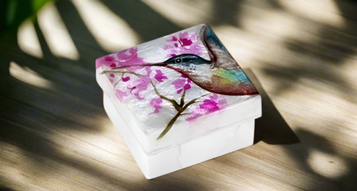 Kubla Crafts Capiz Shell Painted Trinket Box - Hummingbird
