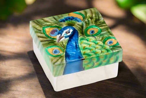 Kubla Crafts Capiz Shell Painted Trinket Box - Peacock