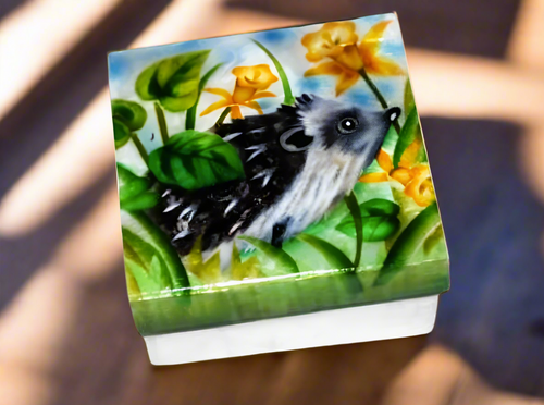 Capiz Shell Painted Trinket Box - Hedgehog