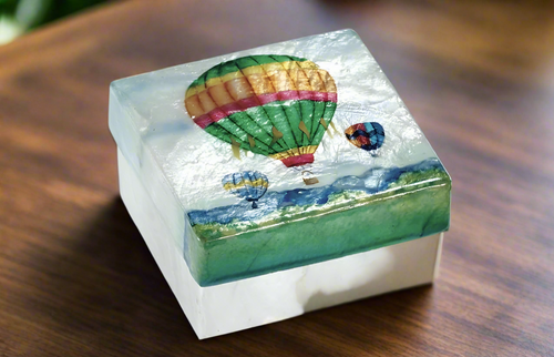 Kubla Crafts Capiz Shell Painted Trinket Box - Hot Air Balloon
