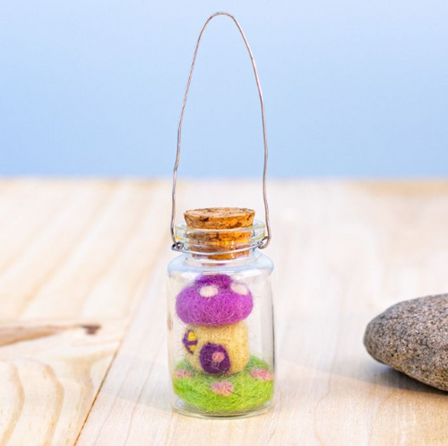 DZI Handmade BOTTLE ORNAMENT: TINY MUSHROOM HOUSE