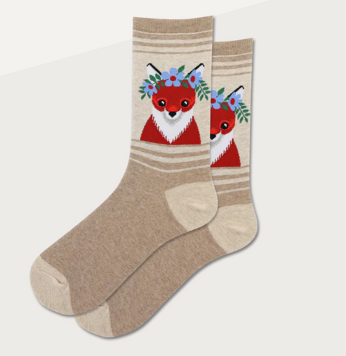 HotSox Flower Crown Fox Womens Crew Socks