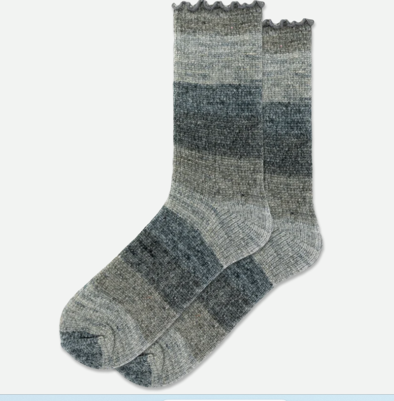 HOTSOX Women's Ombre Lettuce Edge Chenille Crew Sock