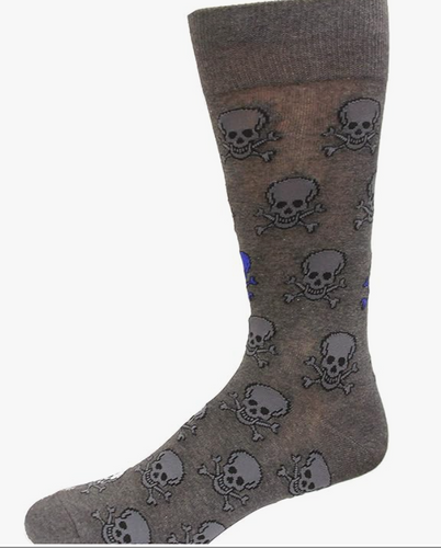Hot Sox Men's Crew Skulls-Charcoal