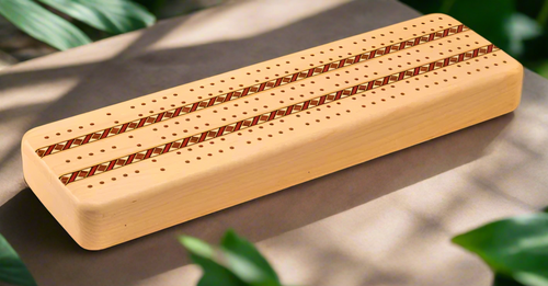 Heartwood Creations Maple Inlay 3 Track Cribbage Board w/ Cards GM5051-CD