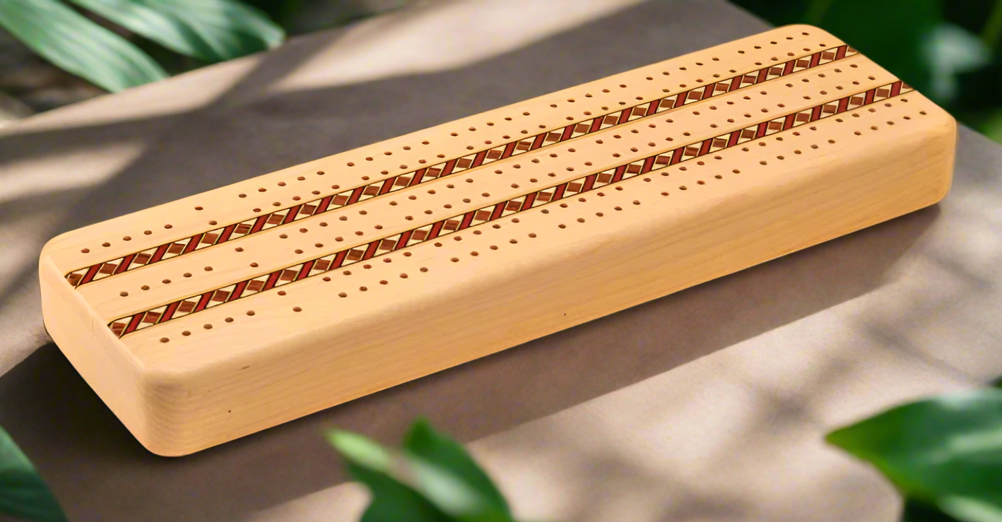 Heartwood Creations Maple Inlay 3 Track Cribbage Board w/ Cards GM5051-CD