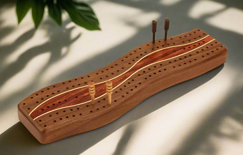 Heartwood  Creations Walnut Center Wave Cribbage Board