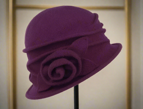 Scala Hats Sienna Wool Cloche with Rosette - Purple