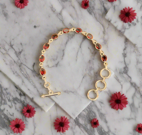 Oval Garnet Toggle Clasp Sterling Silver Bracelet