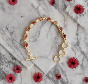 Oval Garnet Toggle Clasp Sterling Silver Bracelet