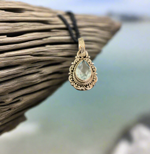 Hand Crafted Sky Blue Topaz Bali Style Pendant Set In Sterling Silver