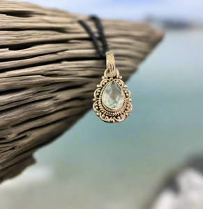 Hand Crafted Sky Blue Topaz Bali Style Pendant Set In Sterling Silver