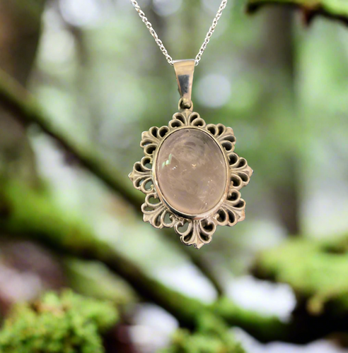 Hand Crafted Rose Quartz Pendant Set In Sterling Silver