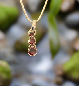 Hand Crafted 3 Stone Garnet Pendant Set In Sterling Silver