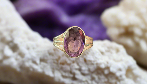 Hand Crafted Amethyst Ring Set In Sterling Silver- Size 8.5