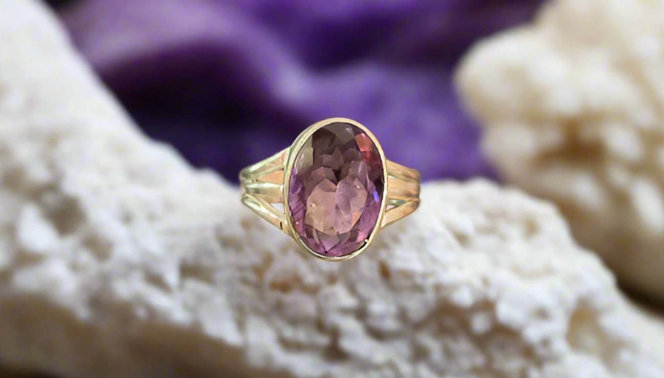 Hand Crafted Amethyst Ring Set In Sterling Silver- Size 8.5