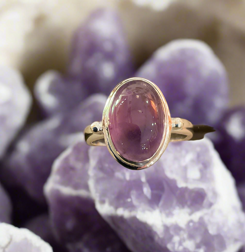 Hand Crafted Amethyst Ring Set In Sterling Silver- Size 8
